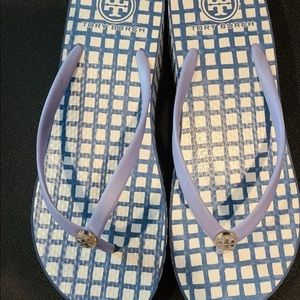 Authentic Tory Burch Blue/white flip flops, Size 9